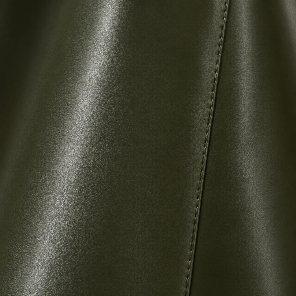 Falda Julieta polipiel verde caza detalle macro mujer Angara Moda