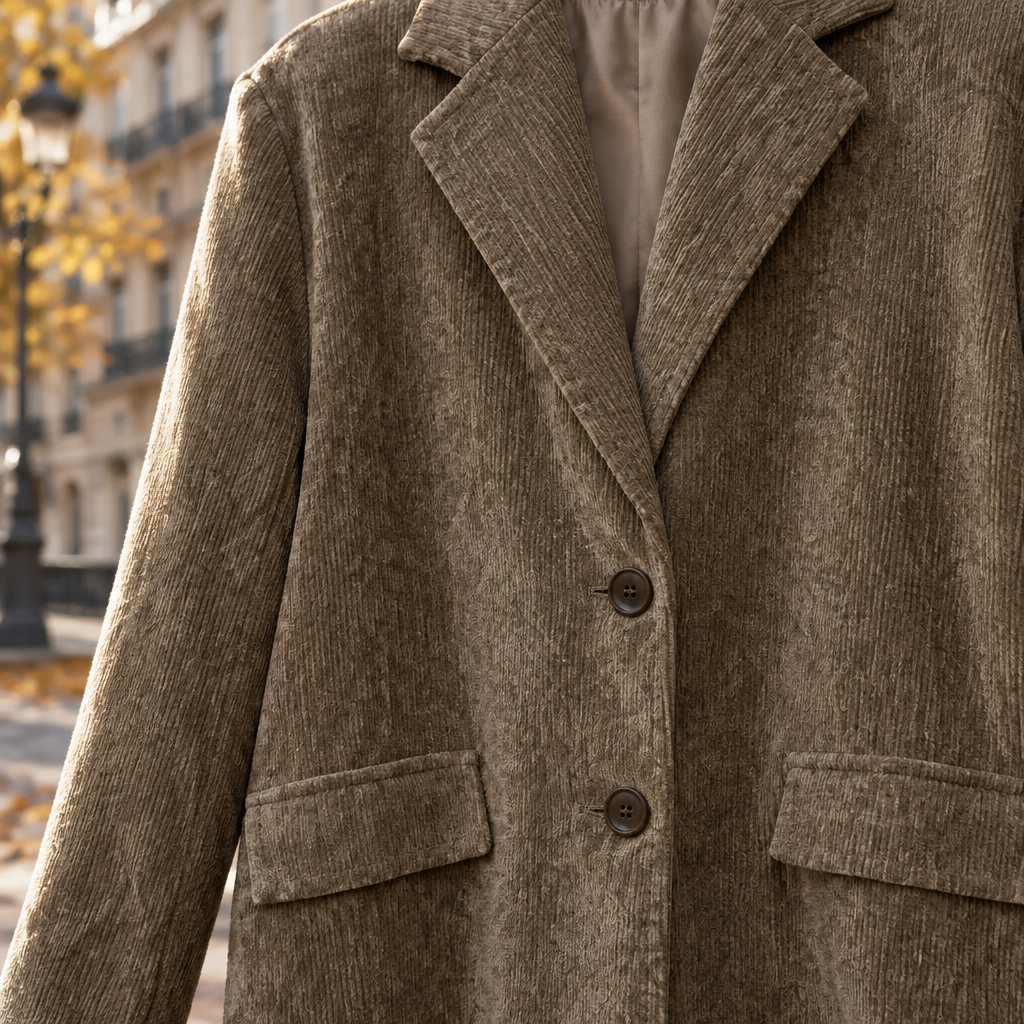 Blazer Antonella tejido acanalado marrón topo detalle de solapa y botones mujer Angara Moda