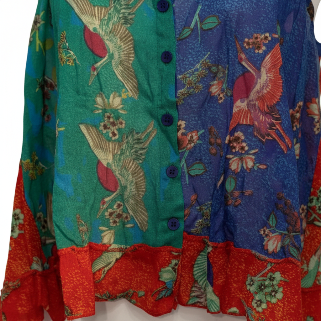 Top Erizo detalle volante bajo botones delanteros patchwork Angara Moda