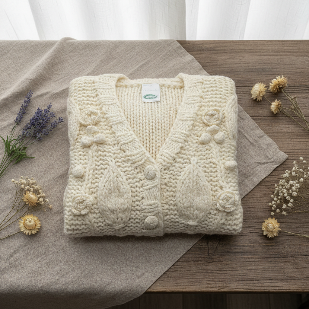 Jersey Florinda punto grueso trenzado con flores mujer Angara Moda