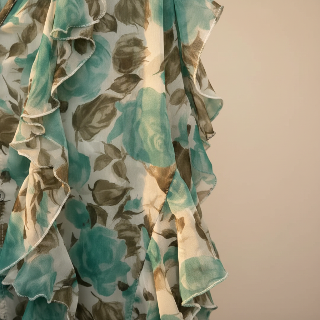 Detalle volantes en cascada gasa blusa Manzana Angara Moda