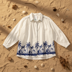 Camisa Cedro bordado palmeras fondo natural arena Angara Moda