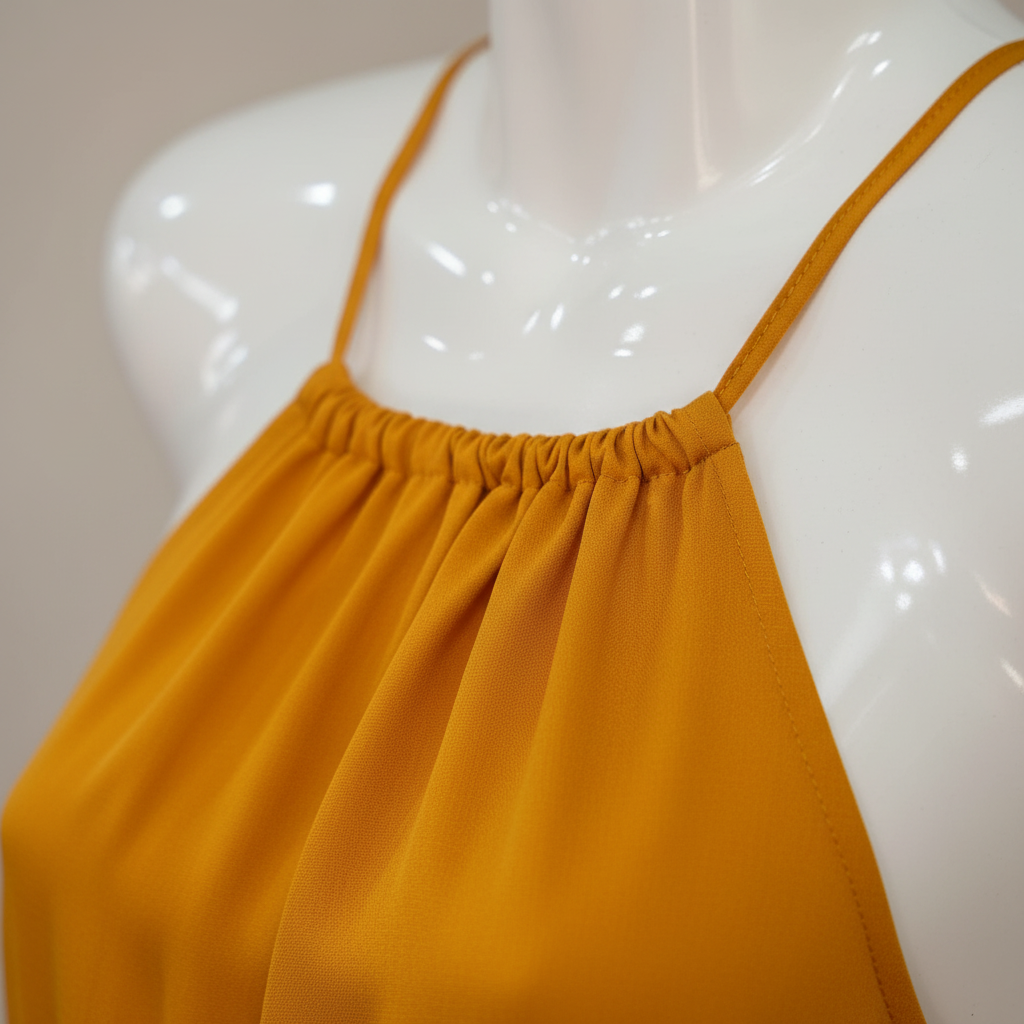 Vestido Largo Ares detalle escote halter tirantes finos fruncido Angara Moda