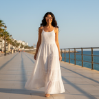Vestido largo maxi algodón bordado floral tirantes mujer Angara Moda