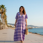 Vestido largo playa tie-dye modelo curvi paseo marítimo Angara Moda