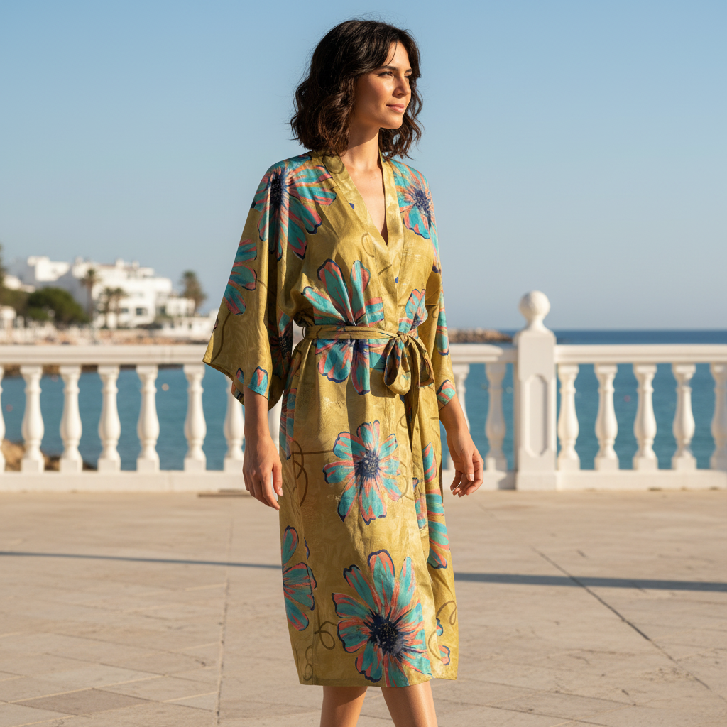 Kimono Largo Hawai sobre modelo