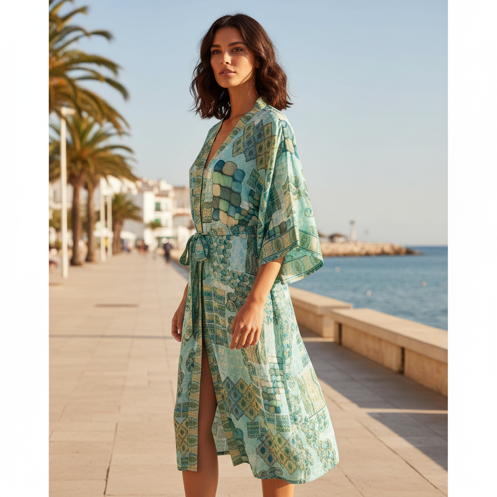 Kimono Largo Santorini sobre modelo