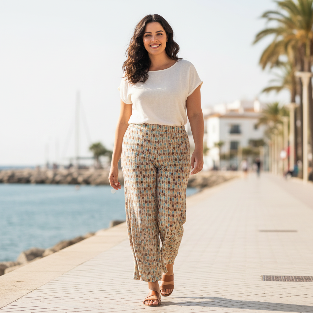 Pantalón ikat justo por encima del tobillo curvi