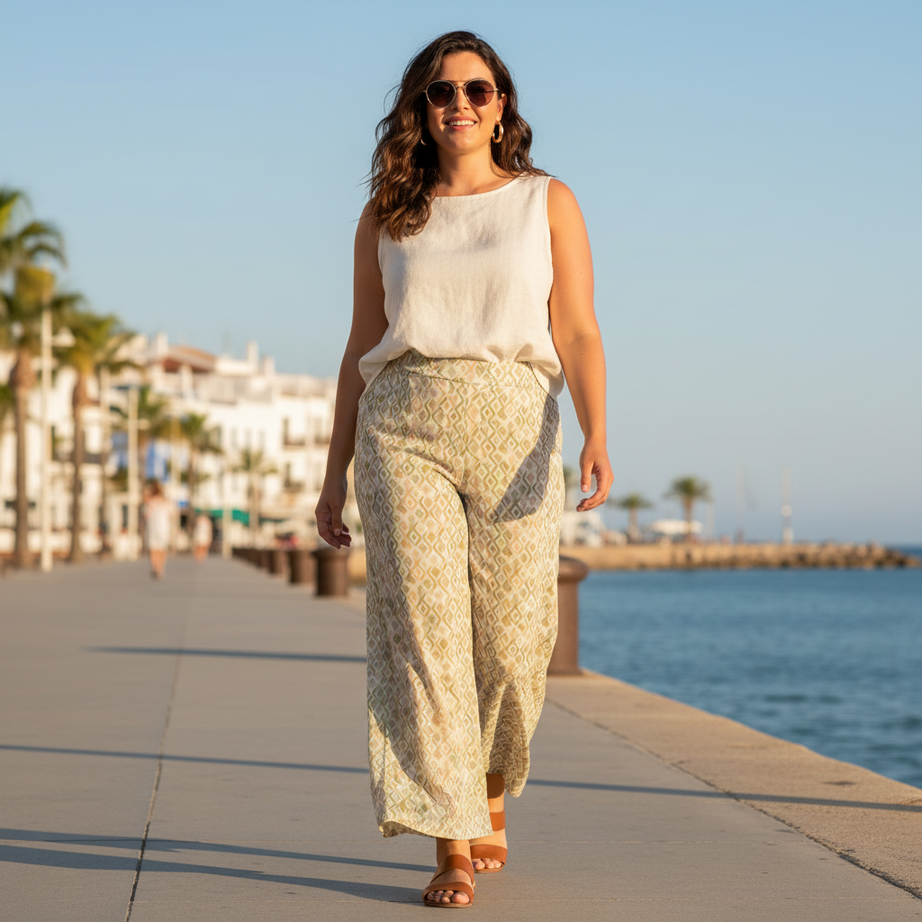 Pantalón ikat verde curvi modelo