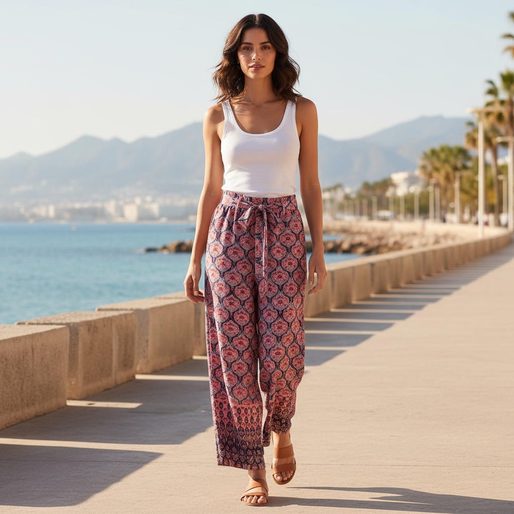 Pantalón palazzo sobre modelo