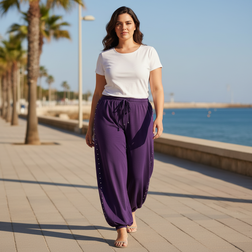 Pantalón Piscis morado modelo curvi