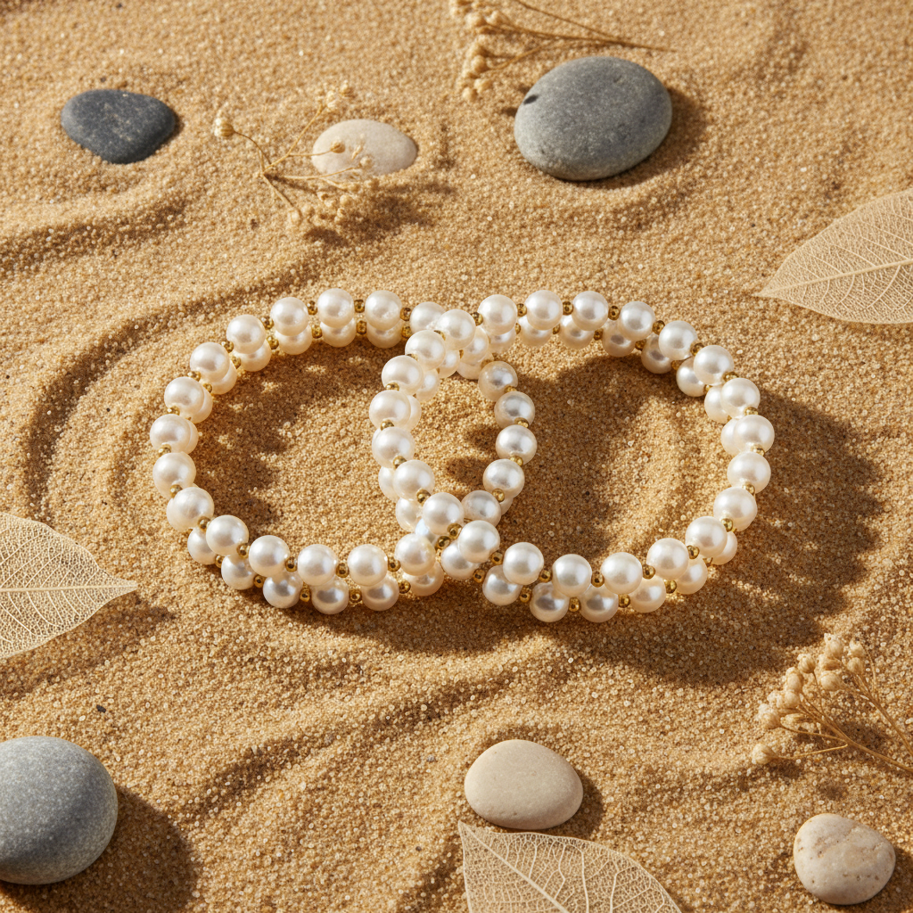 Pulsera triperla sobre arena