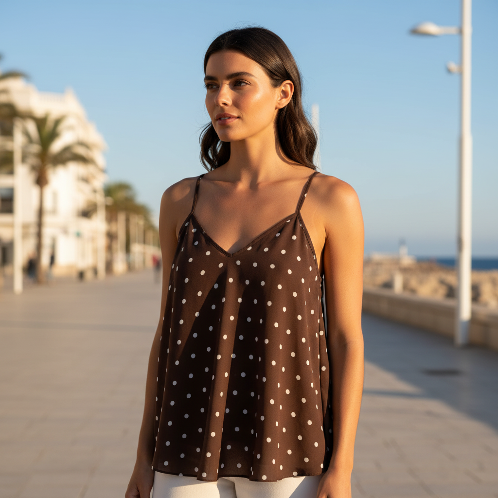 Top camisola chocolate sobre modelo