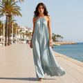 Vestido Birman azul maxi halter sobre modelo