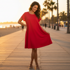 Vestido corto Naomi rojo sobre modelo v3