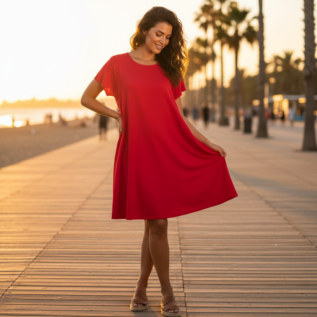Vestido corto Naomi rojo sobre modelo v3