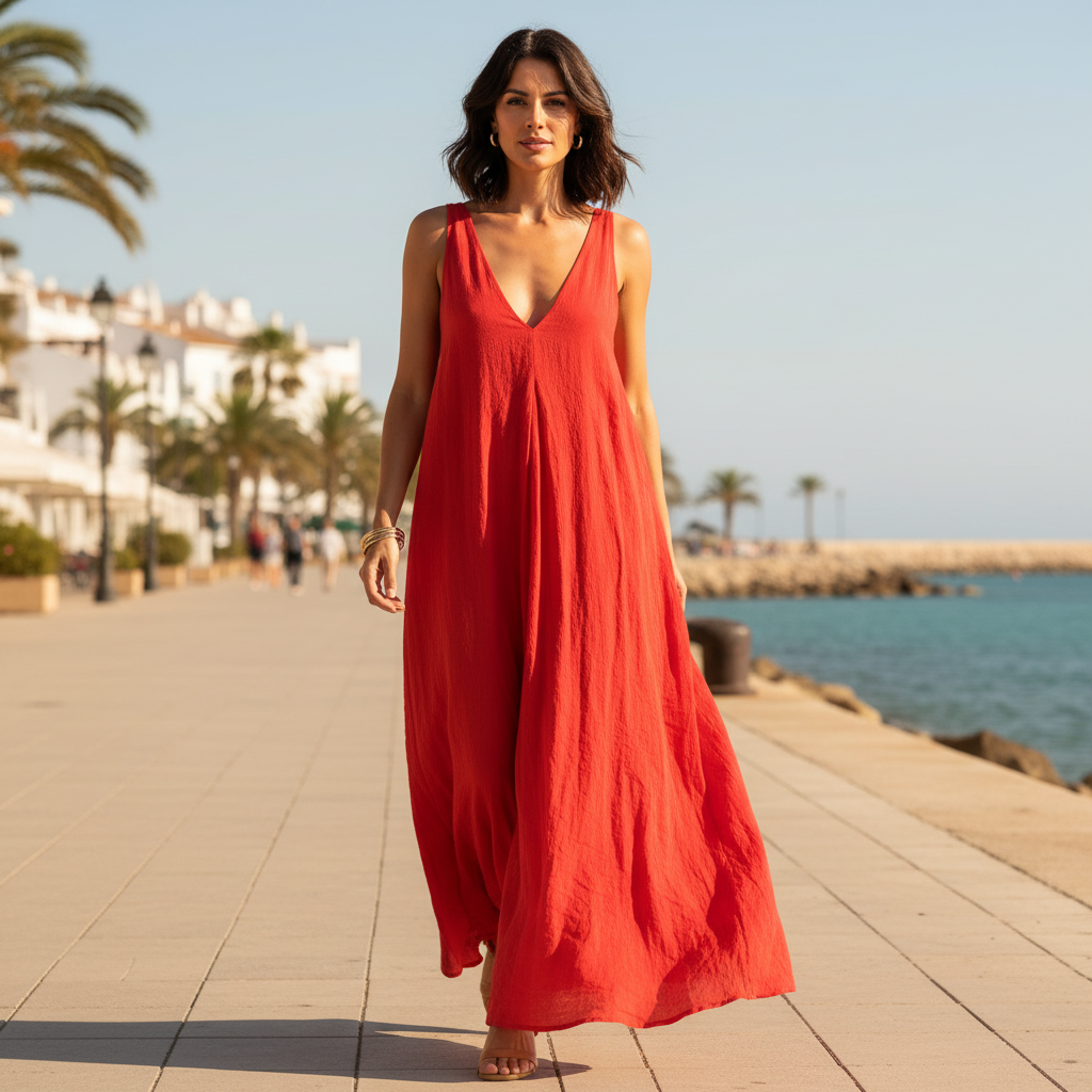Vestido largo Almudena sobre modelo
