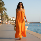Vestido Largo Jamaica Naranja sobre modelo