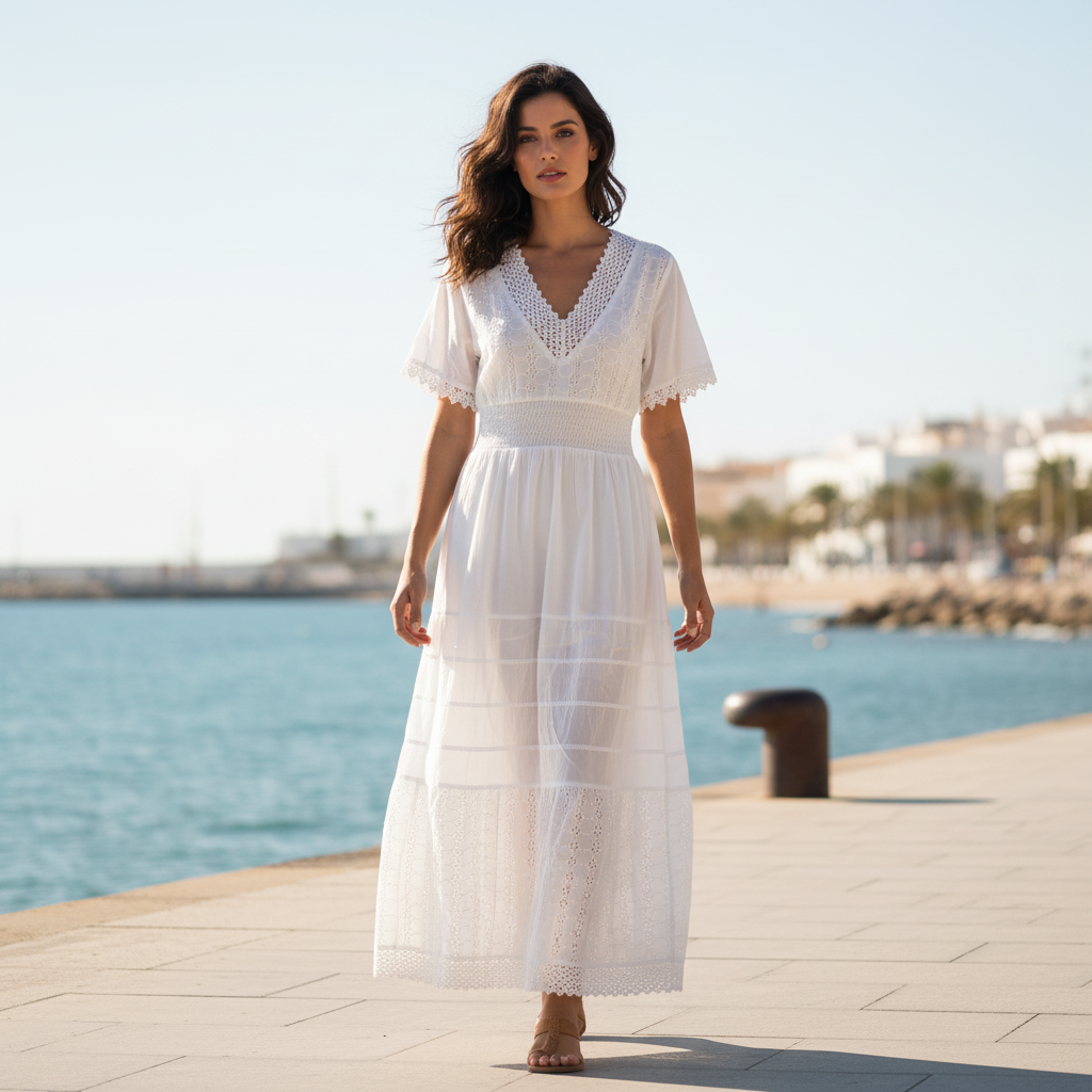 Vestido Largo Menorca sobre modelo