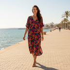 Vestido midi milflores sobre modelo