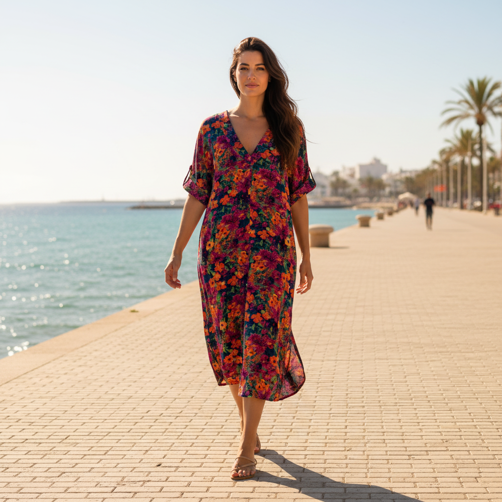 Vestido midi milflores sobre modelo