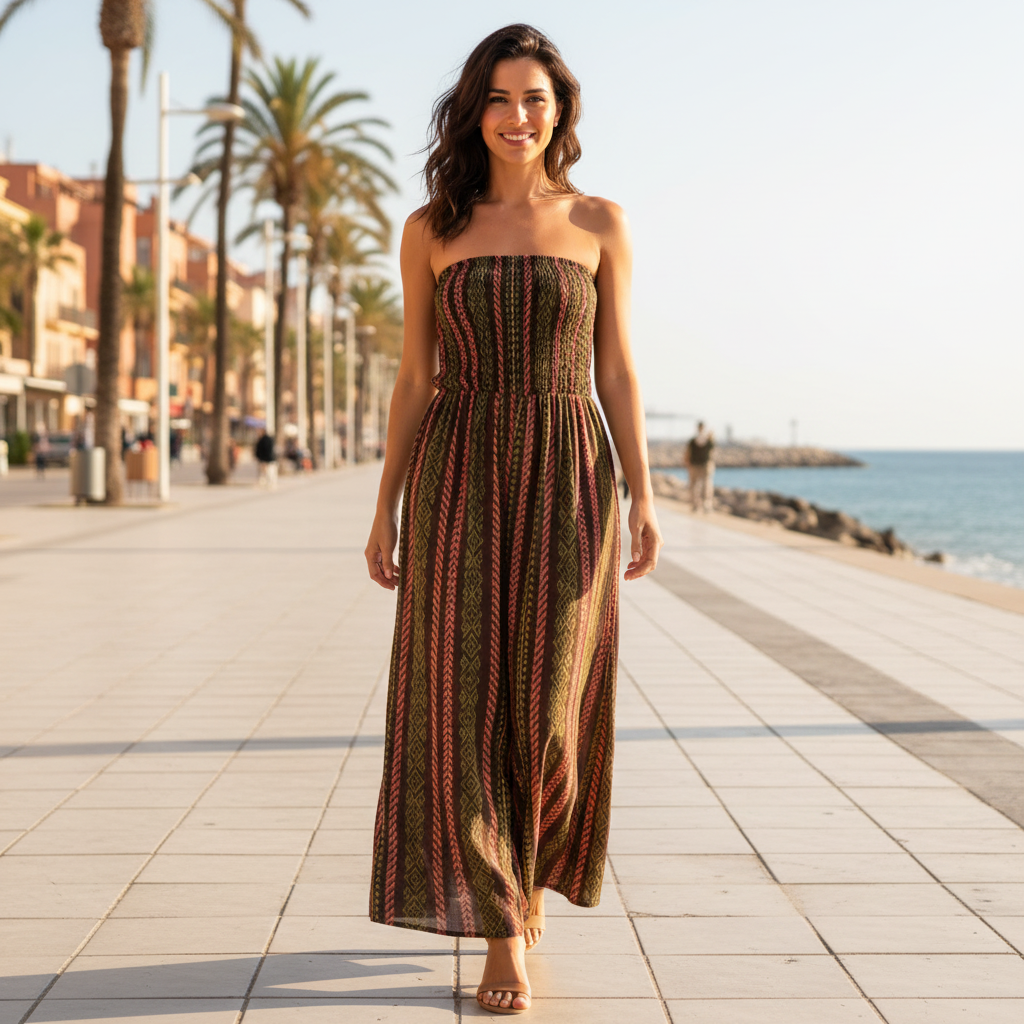 Vestido Olivia - Étnico marrón oliva sobre modelo